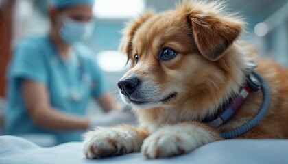 Dog Laying on Examination Table During Veterinary Checkup with Doctor