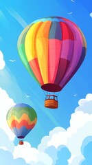 Obraz premium Colorful hot air balloons float peacefully through a bright blue sky.