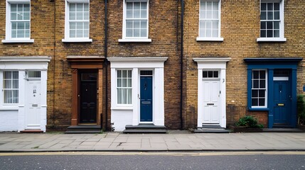 Architectural Details: Stunning Brick Facades and Elegant White Windows in Terraced Buildings