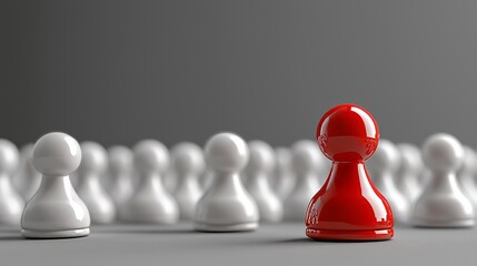The distinctive red figurine is conspicuous among the white crowd, embodying ambition, success, and the self-assurance to surpass others and excel as a leader and champion