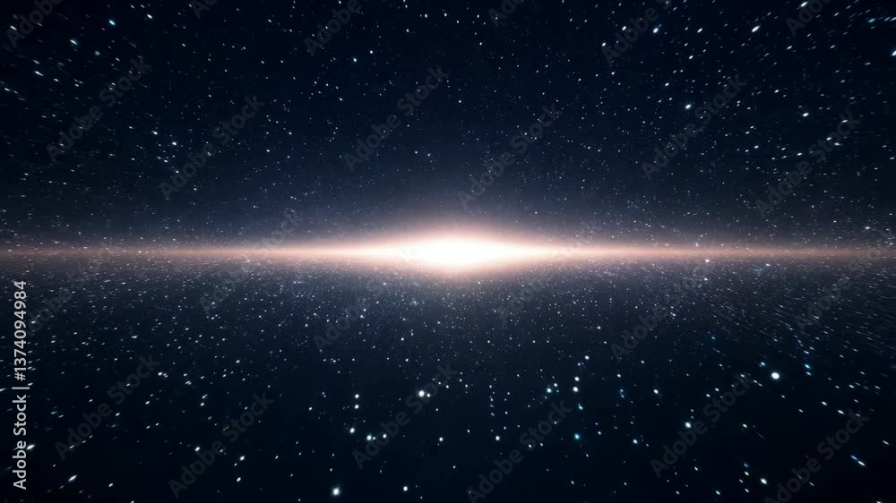 Poster A large, empty space with a bright light in the middle. There are many stars in the background