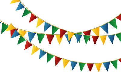 Fototapeta premium Festa Junina with party flags, holiday symbols, paper fanatics and a garland of paper flags. Bonfire. Vector illustration