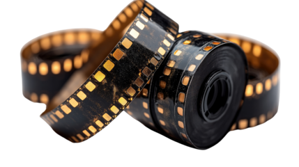 Memory Reels: A close-up shot of a film roll, filled with cinematic potential, offering a nostalgic glimpse into the world of analogue photography and storytelling
