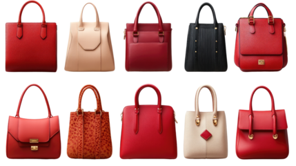Fashionable Bags: A collection of stylish and diverse handbags, showcasing a variety of designs, colors, and textures, appealing to fashion enthusiasts and shoppers.