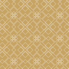 Abstract geometric pattern with crosses, stripes, lines. Seamless vector background. White and gold ornament. Modern reticulated graphic design.