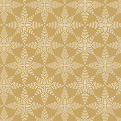 Fototapeta premium Abstract geometric pattern with crosses, stripes, lines. Seamless vector background. White and gold ornament. Modern reticulated graphic design.