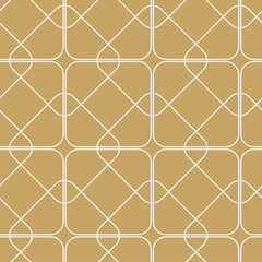 Fototapeta premium Abstract geometric pattern with crosses, stripes, lines. Seamless vector background. White and gold ornament. Modern reticulated graphic design.