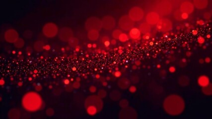 Glowing abstract red dots forming a digital wave pattern, blurred bokeh style, on a dark background, concept of technology and data flow
