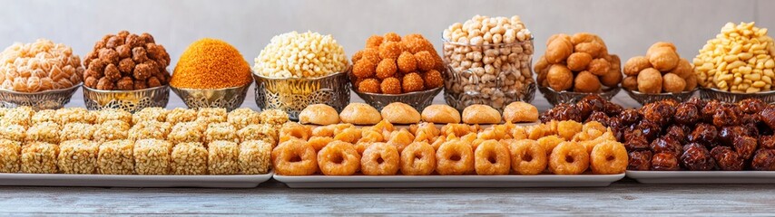 Pile of sugar coated baked treats placed in symmetrical grid on parchment with golden hue for sweet dessert harmony bakery stock image minimal warm light