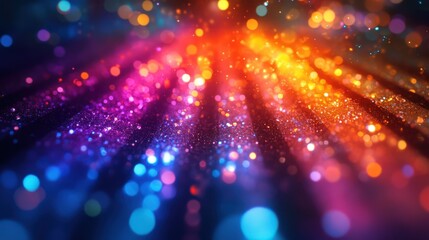 Fototapeta premium Vibrant Glittering Background with Rainbow Sparkle Lights and Bokeh Effects Perfect for Festive Designs and Celebrations