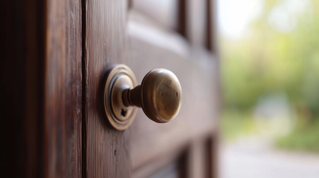 Close-up of a door handle turning by itself in motion