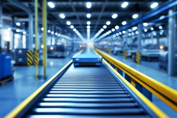 Futuristic automated warehouse featuring an efficient goods movement innovation concept in 3D illustration form