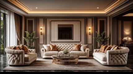 Luxurious Beige Sofa in Elegant Living Room Interior Design Modern Classic Home Decor