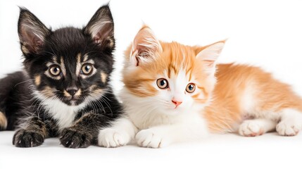 Two Playful Kittens Relaxing Together on a White Background