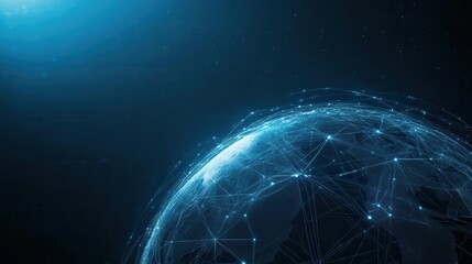 Naklejka premium A futuristic digital globe illuminated by network connections, symbolizing global communication and technological advancement.