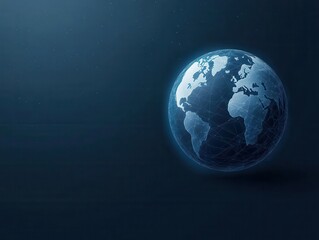 Fototapeta premium A futuristic digital globe displaying the continents and oceans with a sleek design against a dark background.