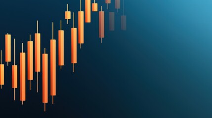 investments cryptocurrency dividends concept. Abstract trading chart with candlestick patterns in warm colors against a blue background.