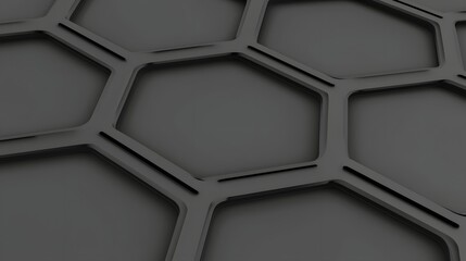 Close-Up View of a Complex Black Hexagonal Pattern Texture with Smooth Surface and Modern Design
