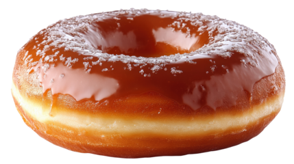 Irresistible Glazed Donut: A close-up shot of a mouthwatering glazed donut, its glossy surface shimmering with a delicate dusting of sugar. A perfect treat!