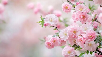 Obraz premium Delicate Pink Cherry Blossoms in Full Bloom on a Soft Background