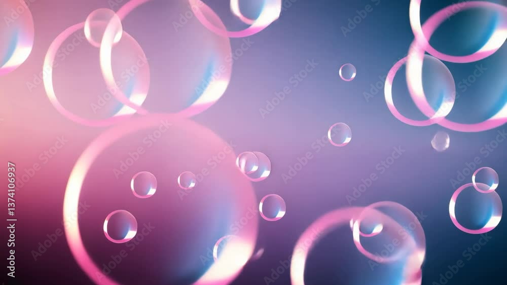 Poster A bunch of pink bubbles are floating in the air. They are all different sizes and are scattered throughout the image