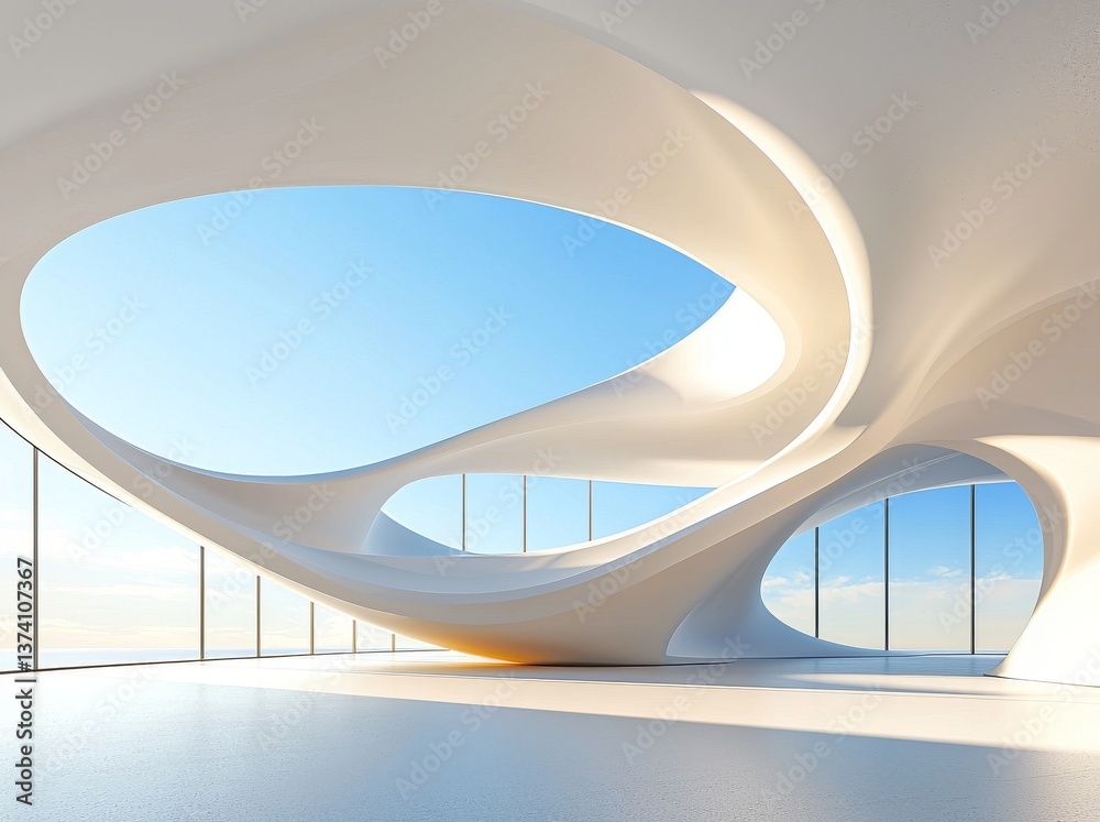 Poster a 3d rendering serves as the backdrop for an abstract modern architectural setting