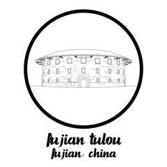 Circle Icon Fujian Tulou. Vector illustration
