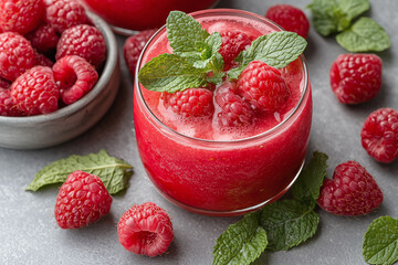 Refreshing berry infused lemonade with mint leaves and raspberries, perfect for summer drink. Enjoy vibrant colors and flavors in this delightful beverage