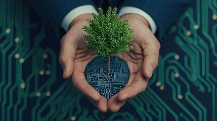 Ceo nurtures growth a symbol of sustainability and innovation in technology corporate environment close-up view