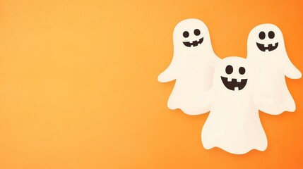 Eerie Halloween Atmosphere, ghostly shapes, vibrant orange glow, empty area for messages, perfect for festive promotions or greetings