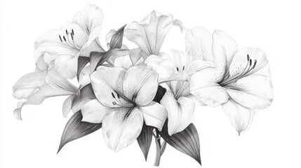 Elegant fine line drawing of a lily bouquet for floral art and decor
