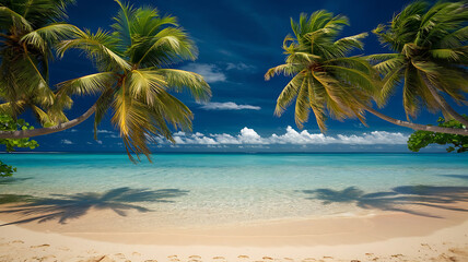 Tropical beach paradise with palm trees and turquoise water