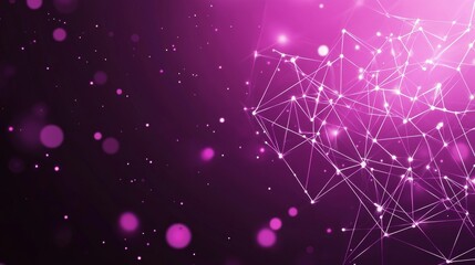 Fototapeta premium The concept of cyber technology and network connection is visually represented by an abstract background consisting of dots and connecting lines, processed in a dark and grainy style with a wide