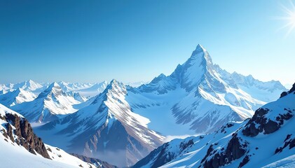 Obraz premium Majestic snow-capped mountains under clear blue sky, beauty, environment