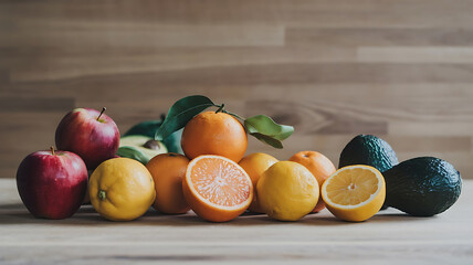 Fresh fruit assortment on a wooden surface