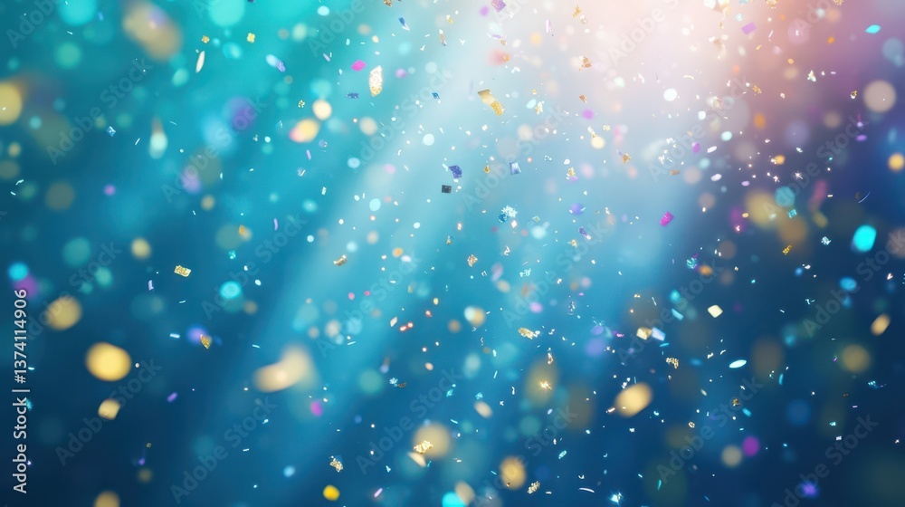 Poster confetti cascade: an abstract image showcases a dynamic shower of colorful confetti against a vibran