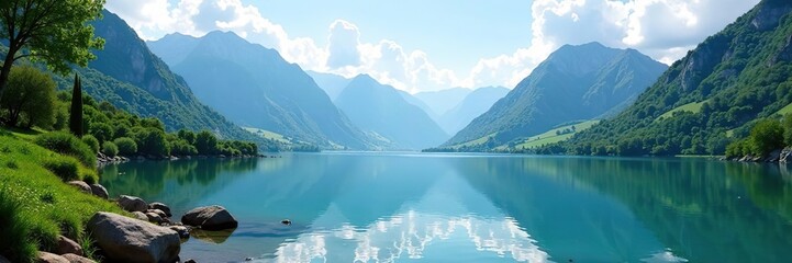 Scenic lake surrounded by majestic mountains in Italian valley,  beauty,  destination