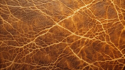 Fototapeta premium Intricate Texture of Golden Brown Leather with a Network of Fine Lines and Wrinkles