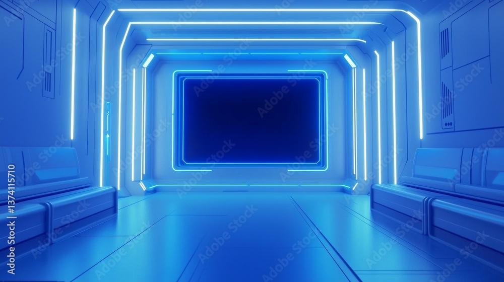 Poster a futuristic setting is depicted in a 3d rendering, showcasing an empty space with a perspective vie