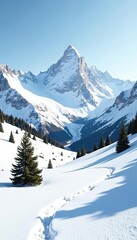 Snow-covered tundra with rugged mountains in the background, dotted with patches of dwarf trees,  environment,  scenic