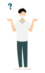 黒髪の男性看護師が疑問を持つシンプルなイラスト