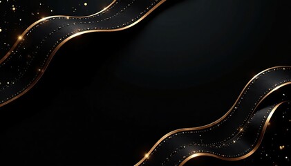 Luxury elegant black and gold invitation card background with wavy lines pattern,  vector,  wedding