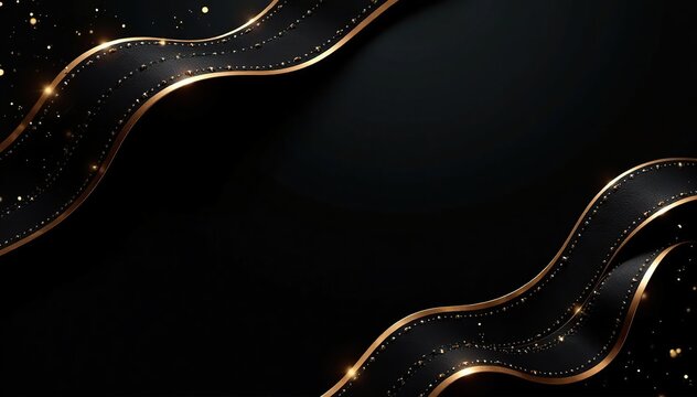 Luxury elegant black and gold invitation card background with wavy lines pattern,  vector,  wedding