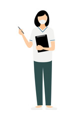 黒いボブヘアの女性看護師が記録を取るシンプルなイラスト