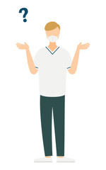 茶色い髪の男性看護師が疑問を持つシンプルなイラスト