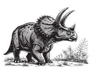 dinosaur engraving vector illustration