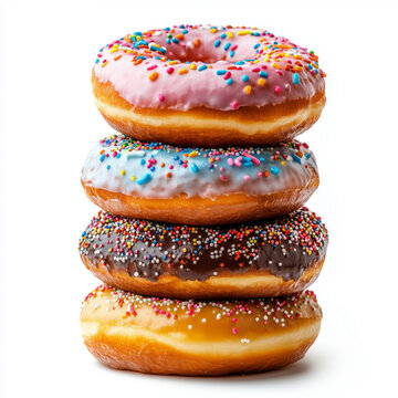 Stacked sweet treats a culinary tower of sprinkled donuts