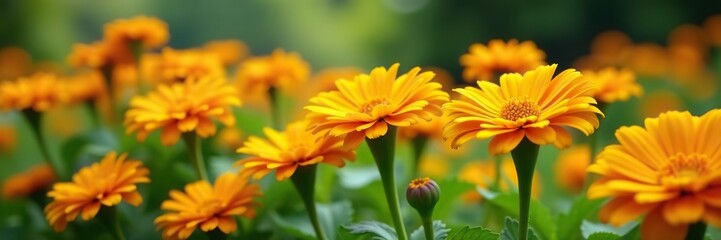Vibrant calendula flowers blooming in a lush garden setting,  organic,  herbal