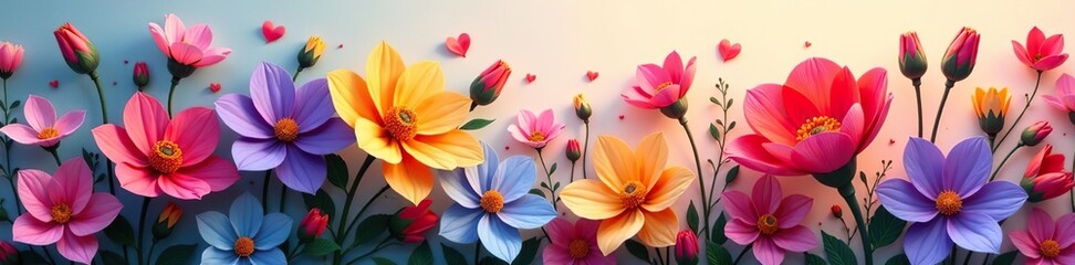 Fototapeta premium Vibrant and abstract illustration of a blooming flower bunch in a variety of colors, blooming, bunch