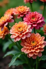 Vibrant Chrysanthemum flowers in a garden close up,  pattern,  variety